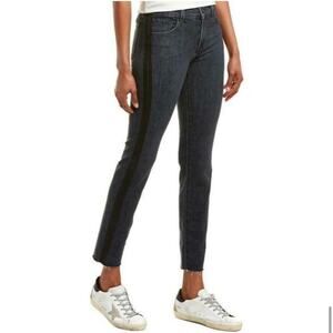 J Brand Women’s 30 Perpetual Black Gray Stripe Maude Denim Jeans Frayed Hem